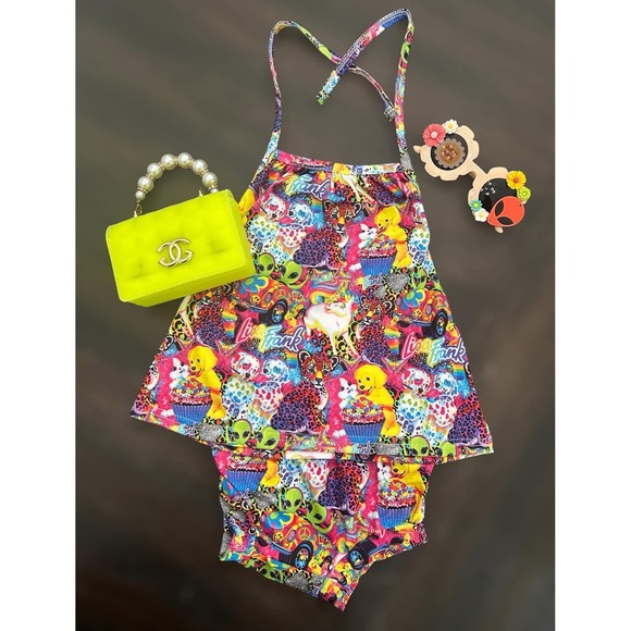 New Boutique Lisa Frank Inspired Girls Outfit Set Top Bloomer Shorts 4T Colorful - Picture 1 of 7